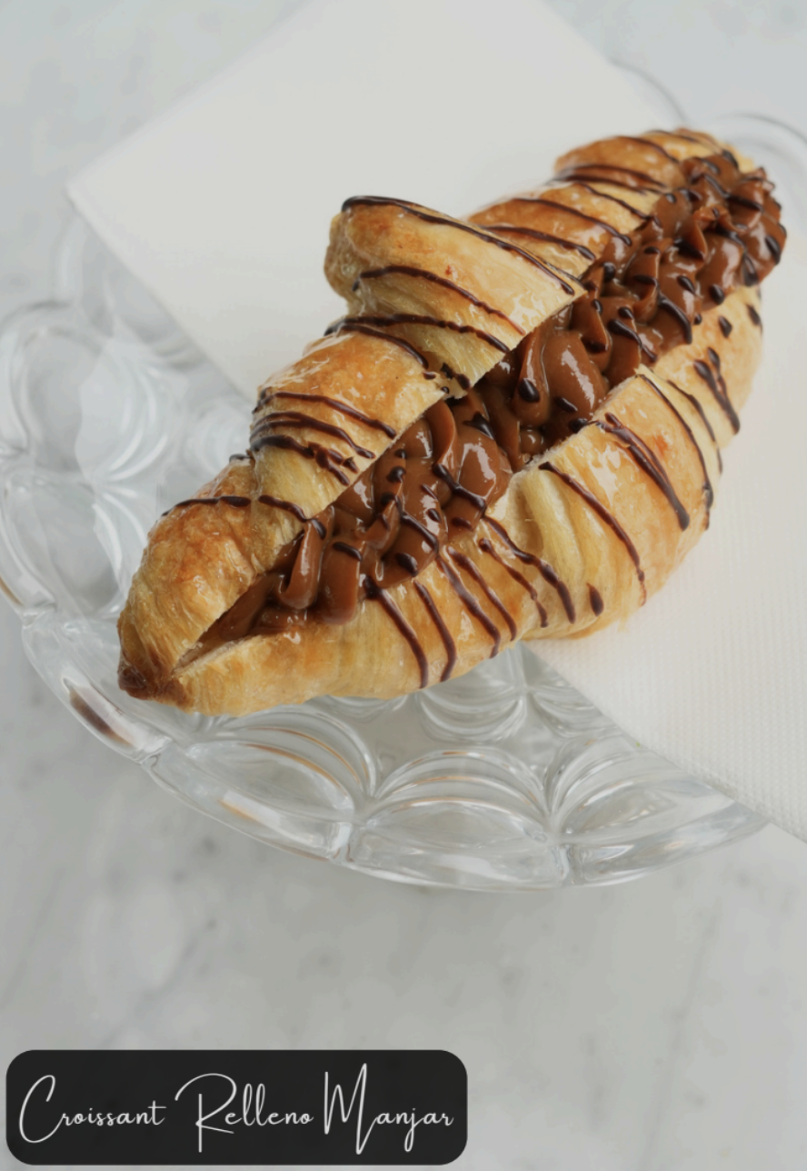 Croissant filled with dulce de leche and chocolate
